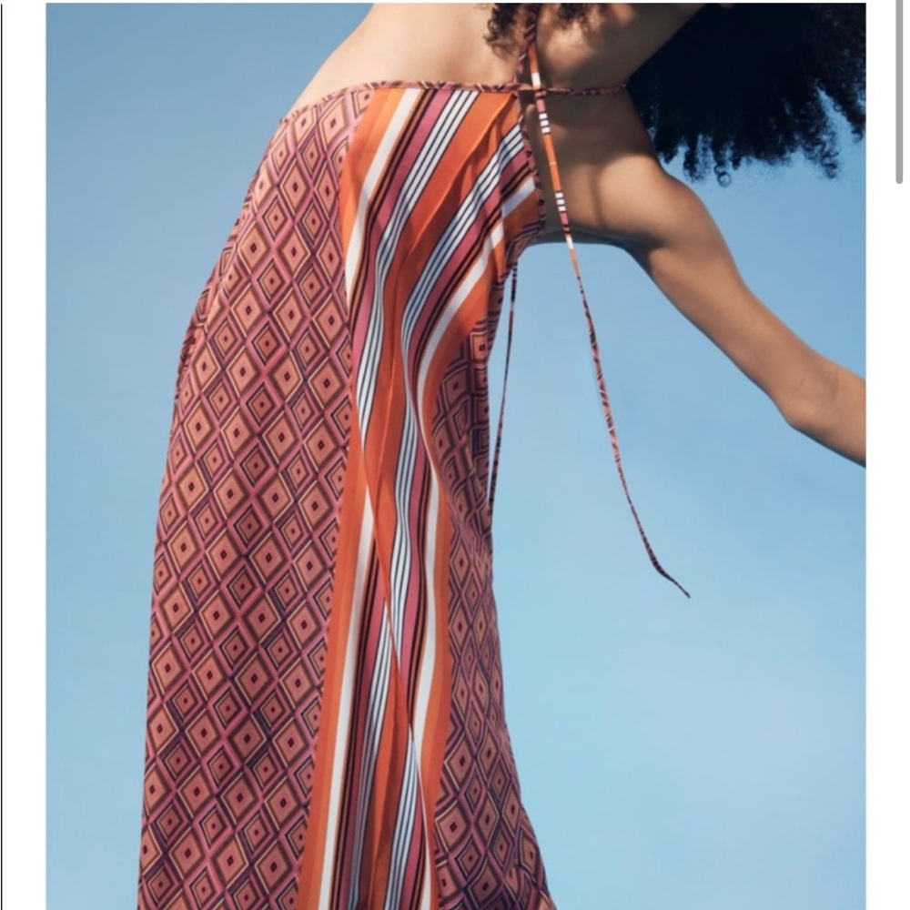 Zara retro print halter dress stripe orange pink white size L